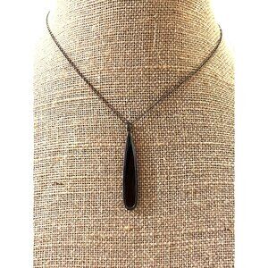Karibou 925 Sterling Silver Necklace Boho Wood Teardrop Pendant 2" Used